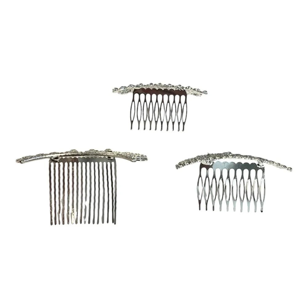 Set of 3 Silver Rhinestone Mini Tiaras Crown with Hair Comb for Girls or Women
